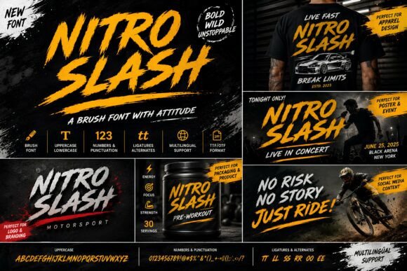 Nitro Slash: The Brush Font That Brings Raw Energy to Your Designs
